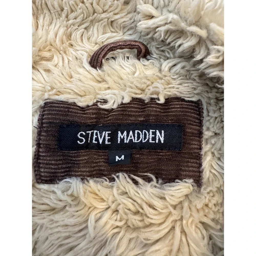 Steve Madden Brown Corduroy Faux Fur Lined Jacket Women Medium Button Coat 41